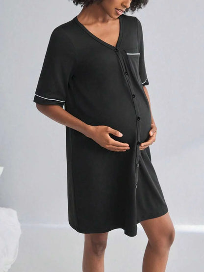 Maternity Breastfeeding Loungewear Set Women Short Sleeve Top and Knee Length Jumpsuit Pajamas