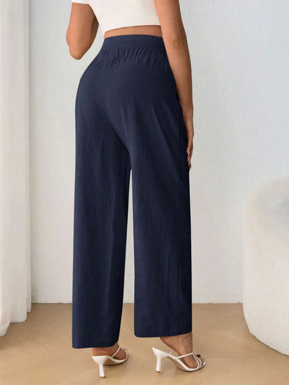 Maternity Belly Support Straight Leg Pants - Drawstring, Ultra High Waist, Apricot