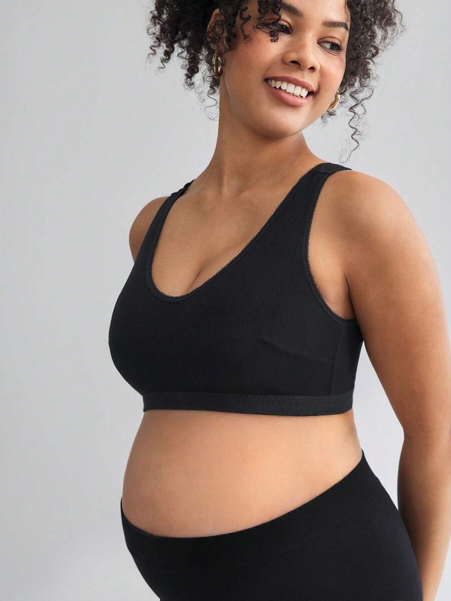 Maternity Solid Color Wide Strap Camisole Vest Women Ruffle Elastic Comfortable Nursing Sleepwear Top