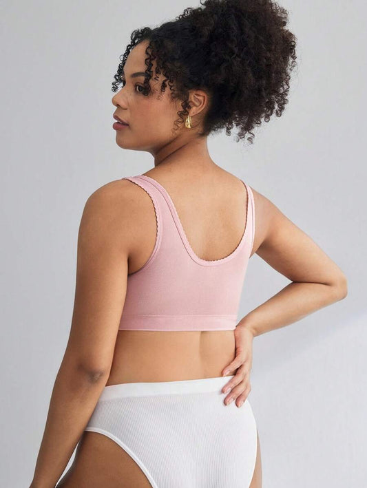 Moonlight & Mama Maternity Purple V-Neck Nursing Bra - Wireless Front Snap Sleeveless Comfort Maternity Intimates