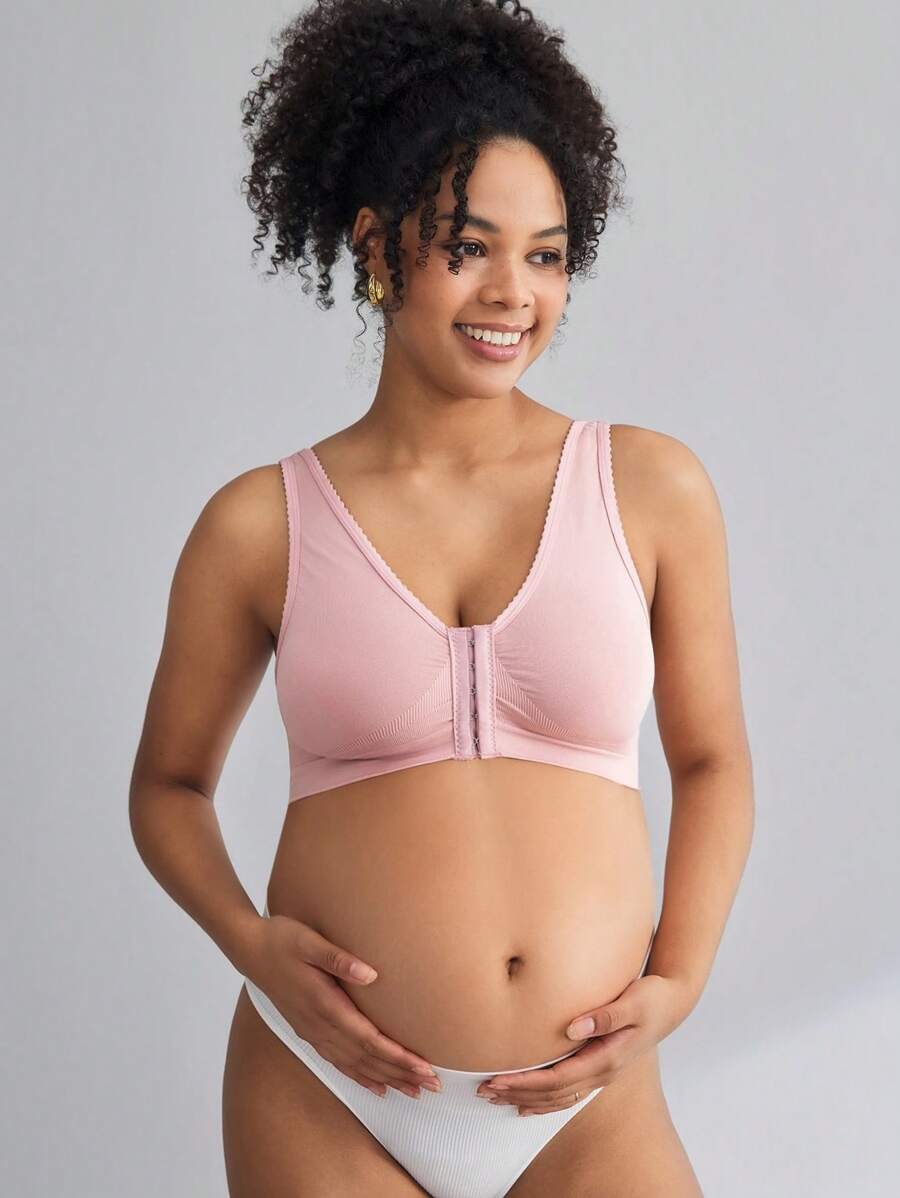 Moonlight & Mama Maternity Purple V-Neck Nursing Bra - Wireless Front Snap Sleeveless Comfort Maternity Intimates
