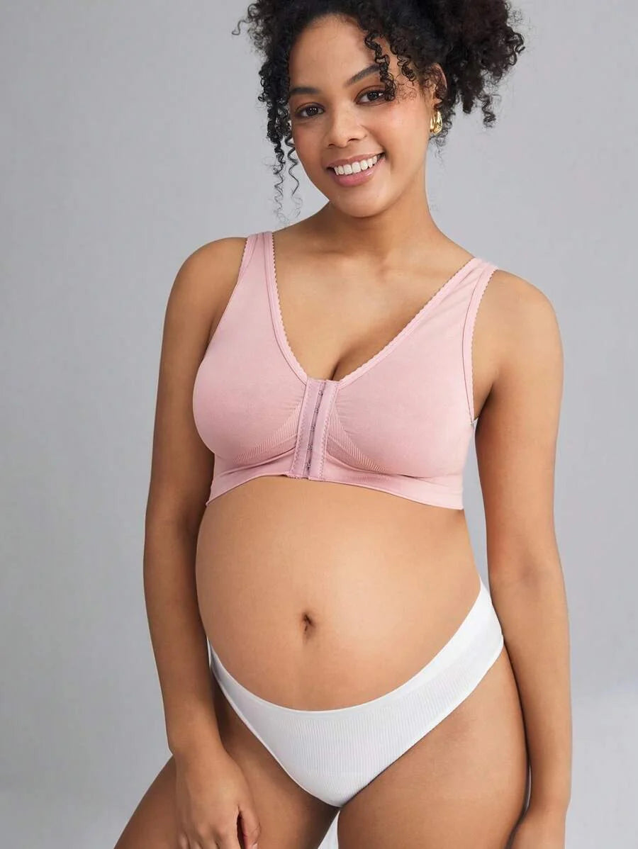 Moonlight & Mama Maternity Purple V-Neck Nursing Bra - Wireless Front Snap Sleeveless Comfort Maternity Intimates