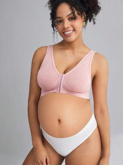 Moonlight & Mama Maternity Purple V-Neck Nursing Bra - Wireless Front Snap Sleeveless Comfort Maternity Intimates