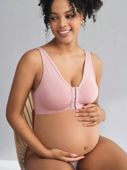 Moonlight & Mama Maternity Purple V-Neck Nursing Bra - Wireless Front Snap Sleeveless Comfort Maternity Intimates