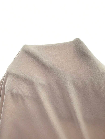 Maternity Brown Off-Shoulder Ruched Maternity T-Shirt Asymmetrical Slim Fit Knit Short Sleeve Top for Office & Casual Wear