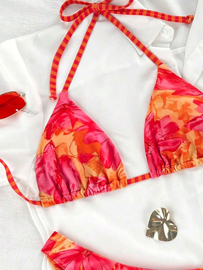 Swim Vcay Women's Tropical Floral Halter Neck Backless Sexy Bikini Set For Beach Vacation For Summer Rave Lollapalooza