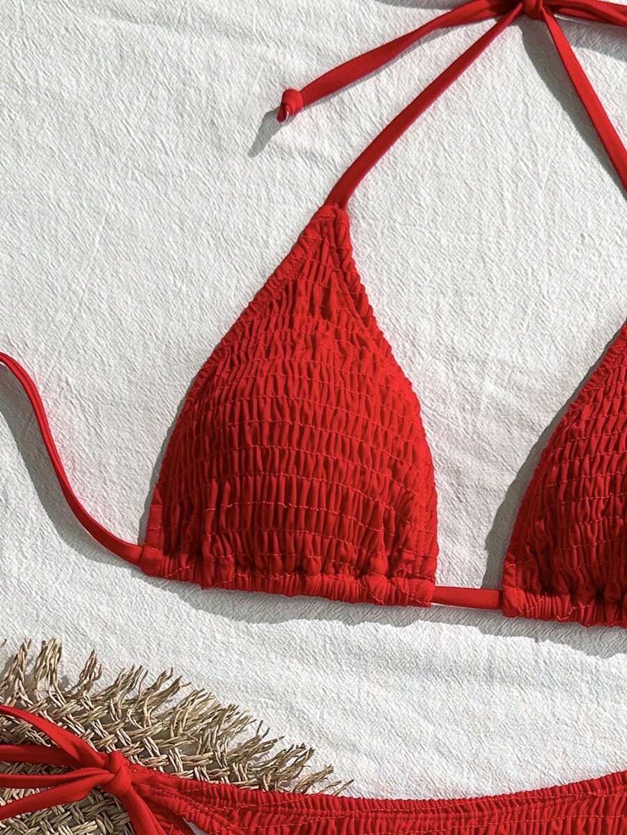 Swim Vcay Solid Color Halter Twist Bikini Two Pieces Swimwear, Suitable For Summer
