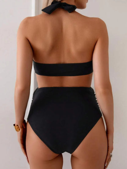 Maternity Halter Bikini Set - Solid Top Triangle Bottom Two Piece Beach Resort, Mom To Be