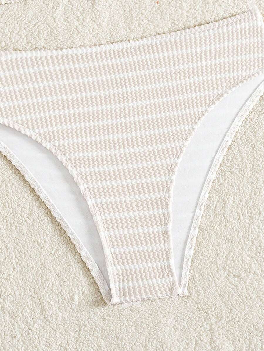 Women's 2-Piece Striped Bikini Set - V-Neck, High Waist, Knot Detail, Multicolor