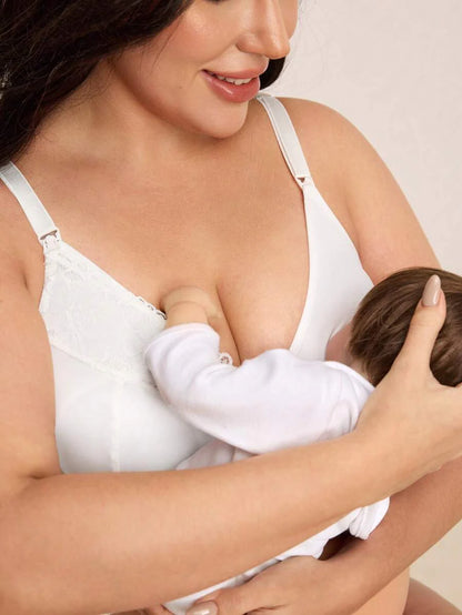 Plus Size Lace Nursing Bra - Hook Closure Underwire Lift Support, Breastfeeding Lingerie