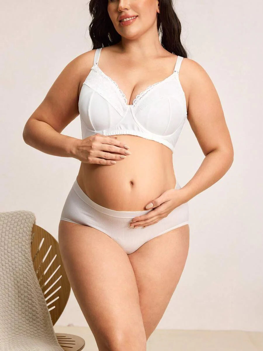 Plus Size Lace Nursing Bra - Hook Closure Underwire Lift Support, Breastfeeding Lingerie