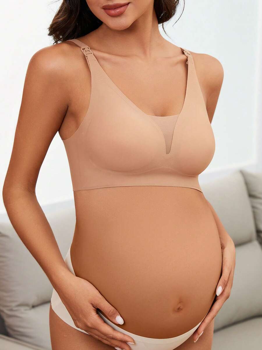 Maternity Nursing Bra Set 3 Pack - Seamless Front Clasp Deep V Neck Breastfeeding, All Season