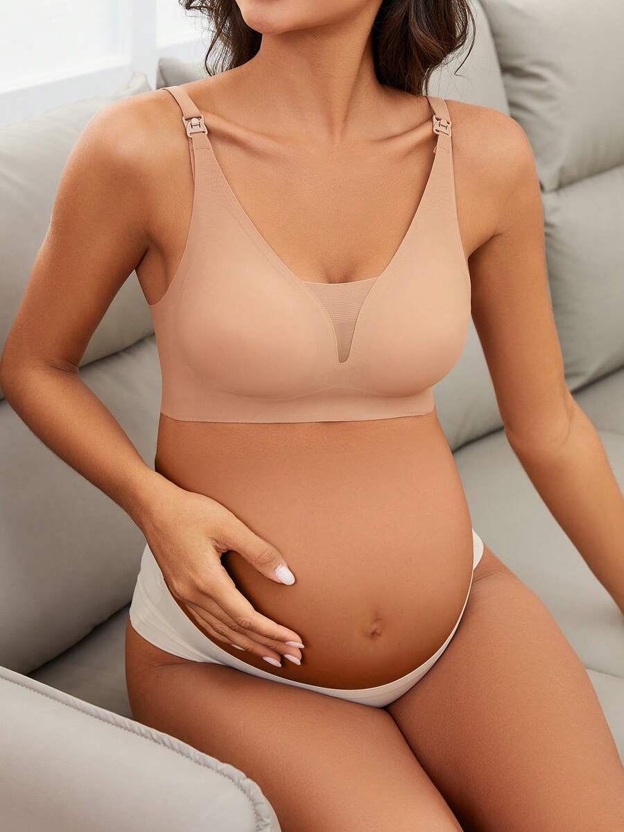 Maternity Nursing Bra Set 3 Pack - Seamless Front Clasp Deep V Neck Breastfeeding, All Season