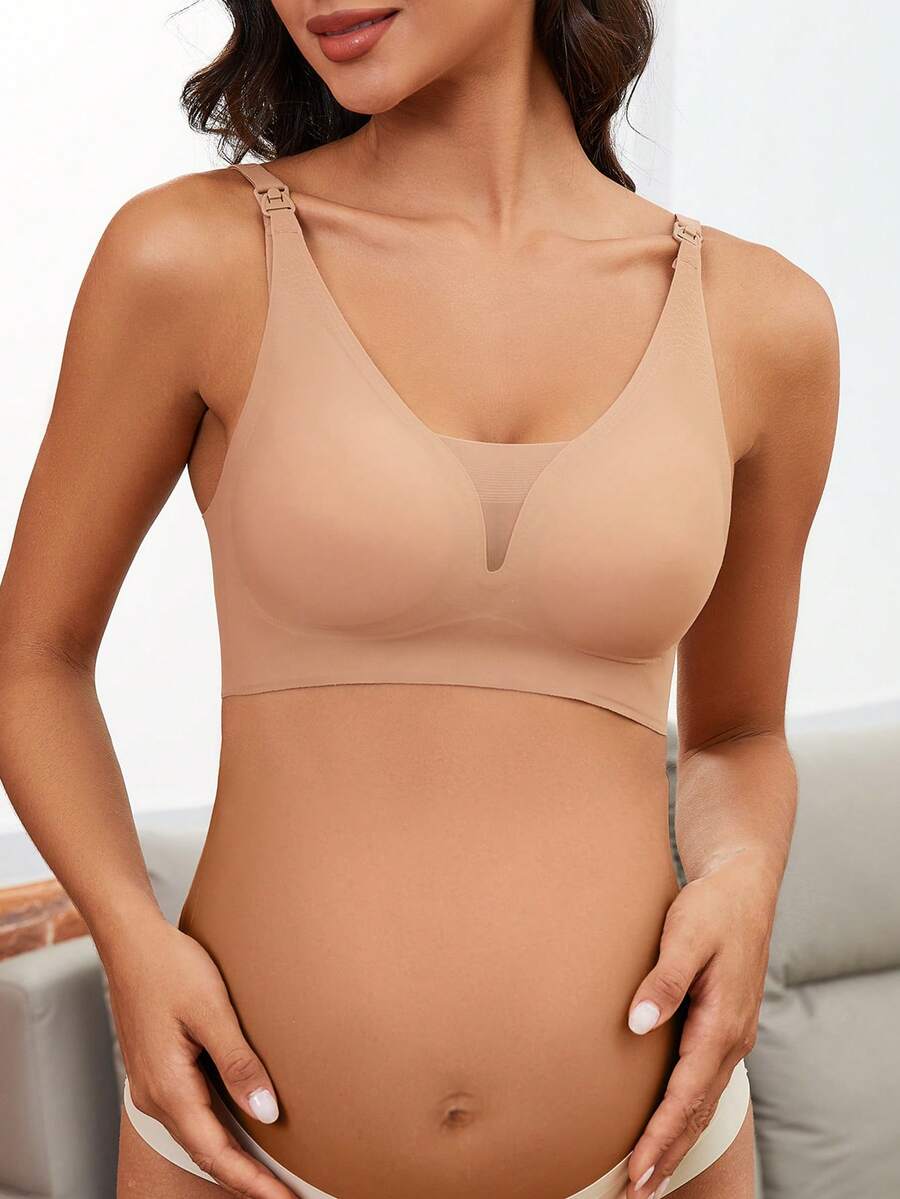 Maternity Nursing Bra Set 3 Pack - Seamless Front Clasp Deep V Neck Breastfeeding, All Season