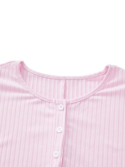 Maternity Rib Nursing Nightgown - Long Sleeve Button Sleep Shirt Soft, Pregnancy Pajama Loungewear