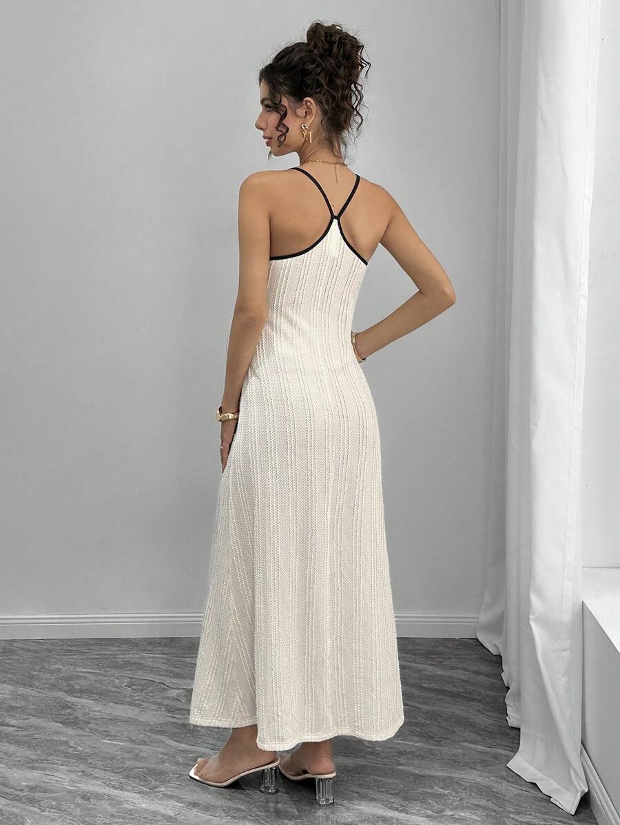 Maternity Colorblock Cami Long Dress - Spaghetti Strap, Round Neck, Slim Fit, Apricot