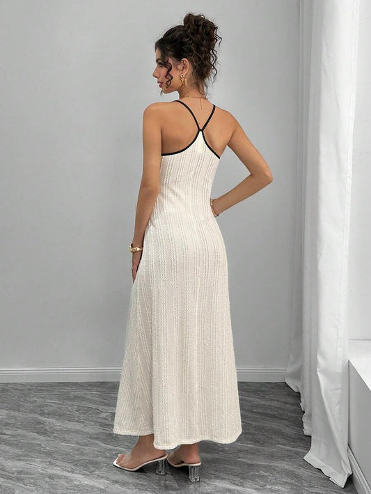 Maternity Colorblock Cami Long Dress - Spaghetti Strap, Round Neck, Slim Fit, Apricot