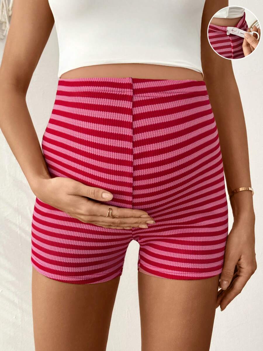 Grey Maternity Casual Skinny Track Shorts - Adjustable Elastic Waist Summer Mini Shorts - Everyday Commute Solid Color Grey Maternity Bottoms