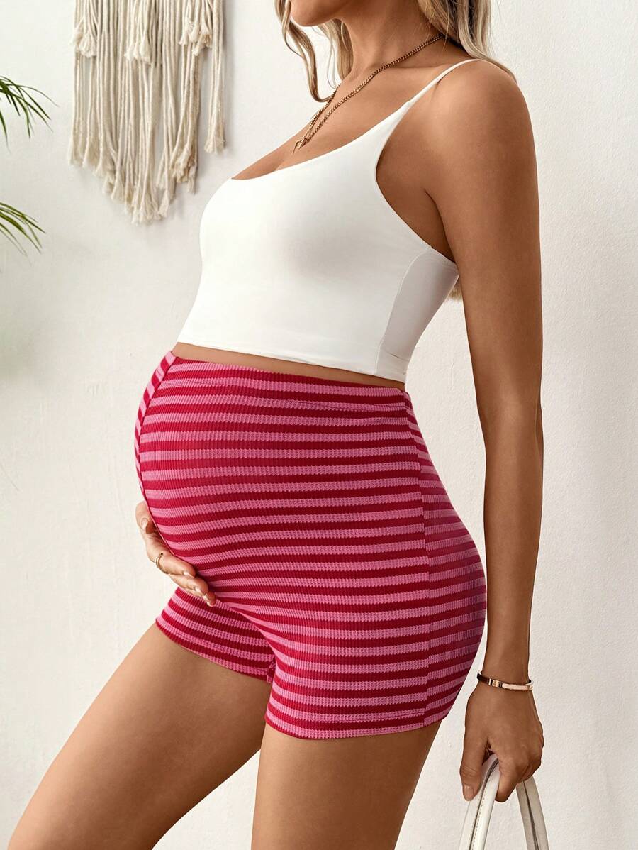 Grey Maternity Casual Skinny Track Shorts - Adjustable Elastic Waist Summer Mini Shorts - Everyday Commute Solid Color Grey Maternity Bottoms