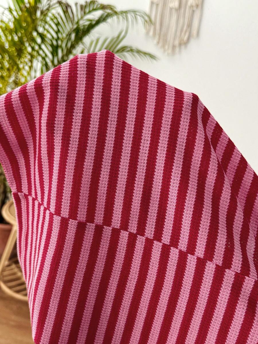 Maternity Striped Biker Shorts - Adjustable Waist Mid-Thigh Summer Casual