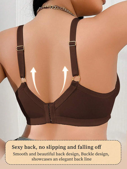 1pc Plus Size Women Lace Applique Mesh Underwire Bra, Lift