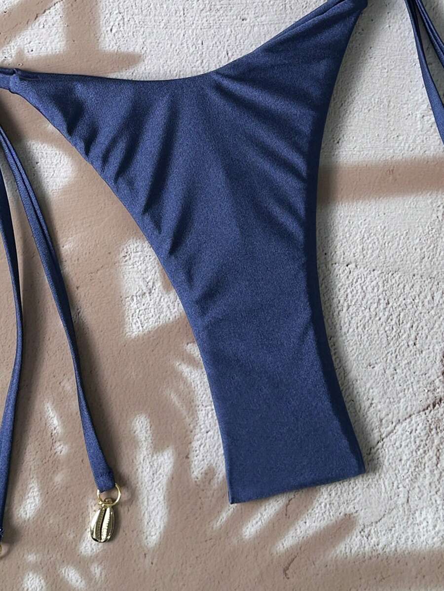 Swim Chiccia Women Spring Break Summer Beach Solid Color Halter Tie Sexy Bikini Swimsuit Set