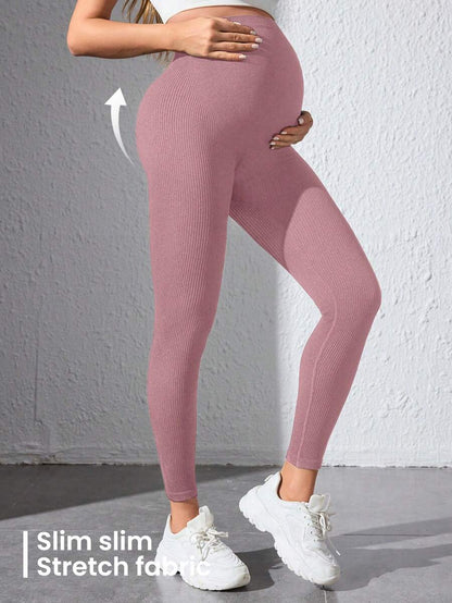 Maternity Sports Leggings - Seamless, High Waist, Cropped, Medium Stretch, Black