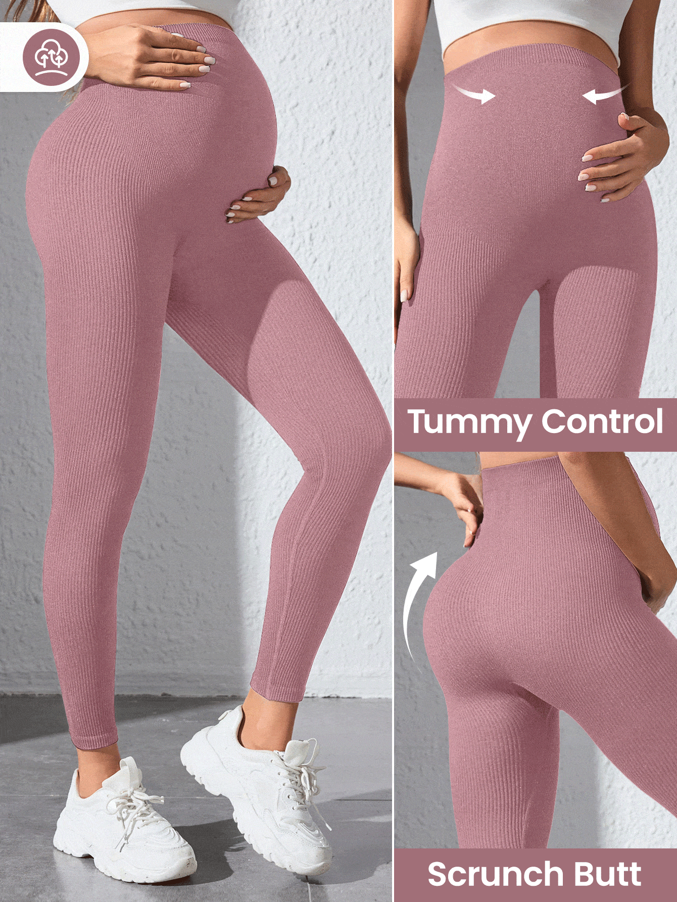 Maternity Sports Leggings - Seamless, High Waist, Cropped, Medium Stretch, Black