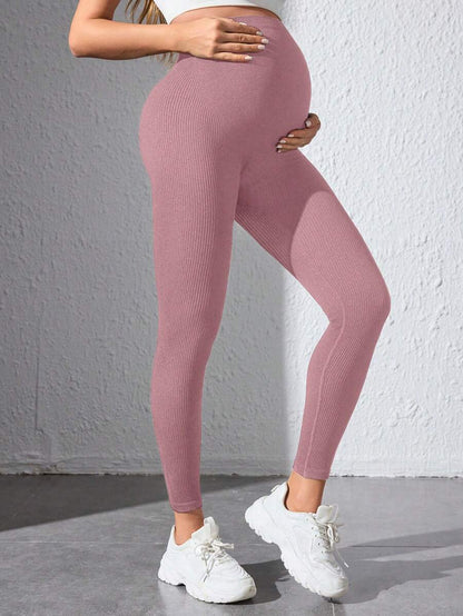 Maternity Sports Leggings - Seamless, High Waist, Cropped, Medium Stretch, Black