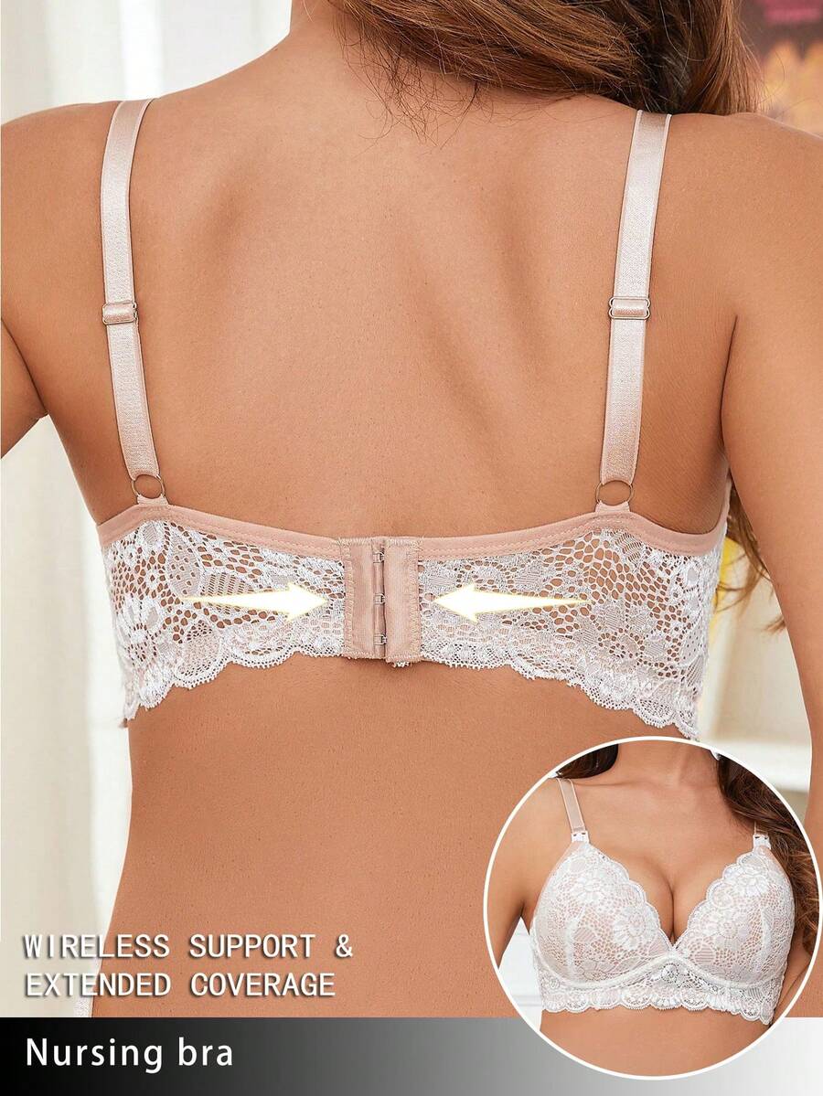 Elegant Brown Lace Nursing Bralette - Adjustable Strap Maternity Lingerie with Underwire Support and Medium Stretch