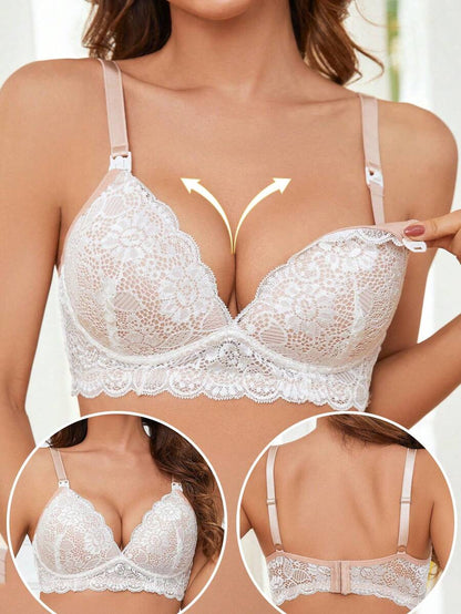 Maternity Lace Button Front Nursing Bra Women Elegant Solid Color Sexy Comfortable Breastfeeding Lingerie Bra