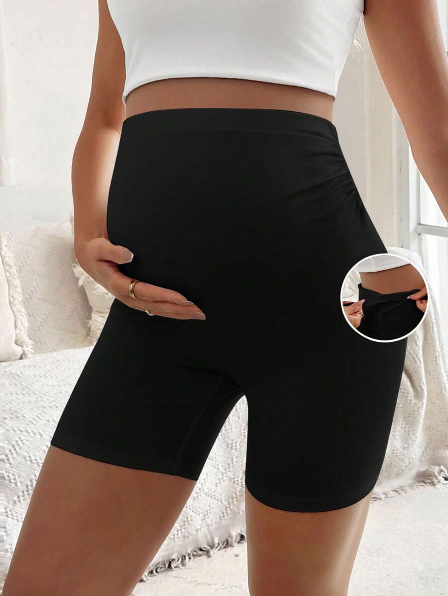 Maternity Ruched Frill Hem Biker Shorts High Stretch Elastic Waist Casual Summer Pregnancy Shorts for Beach and Daily Wear