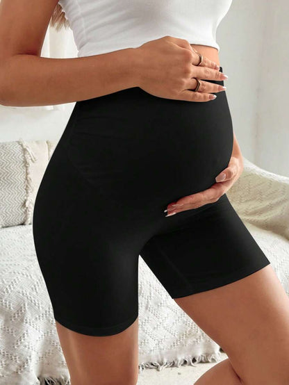 Maternity Ruched Frill Hem Biker Shorts High Stretch Elastic Waist Casual Summer Pregnancy Shorts for Beach and Daily Wear