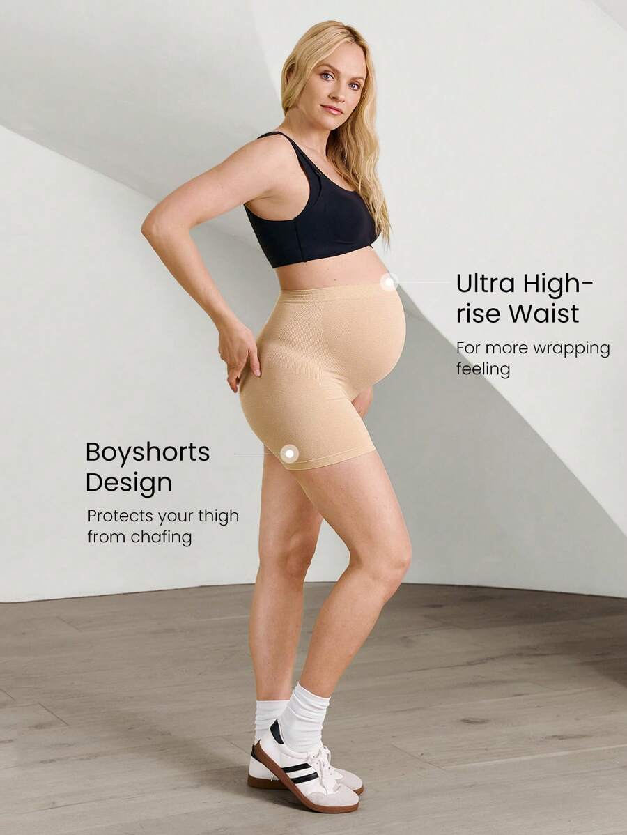 Maternity Boyshort Briefs - Ultra High Waist Seamless U Shaped Ribbed Soft Stretch, Postpartum