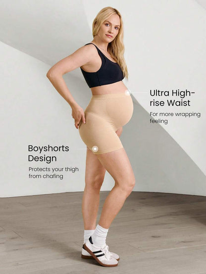 Maternity Boyshort Briefs - Ultra High Waist Seamless U Shaped Ribbed Soft Stretch, Postpartum