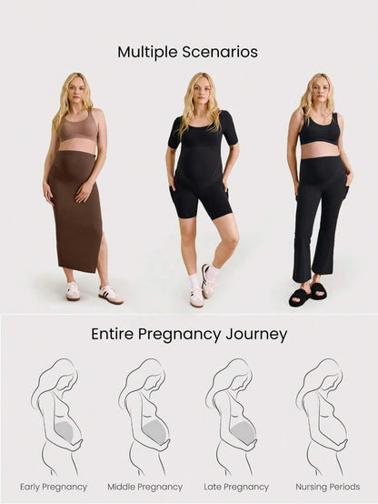 Maternity Boyshort Briefs - Ultra High Waist Seamless U Shaped Ribbed Soft Stretch, Postpartum