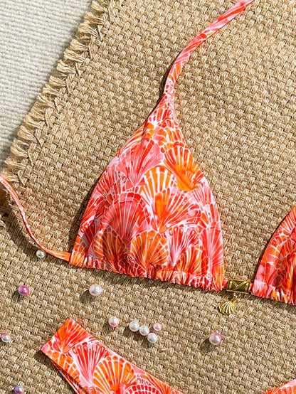 Swim Mod Summer 2 Pieces Outfits For Women - Spaghetti Strap Random Print Top And High Cut Swim Bottoms, Beach Holiday Bikini Set
