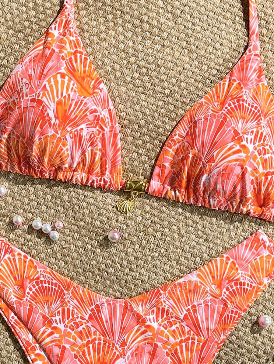 Swim Mod Summer 2 Pieces Outfits For Women - Spaghetti Strap Random Print Top And High Cut Swim Bottoms, Beach Holiday Bikini Set