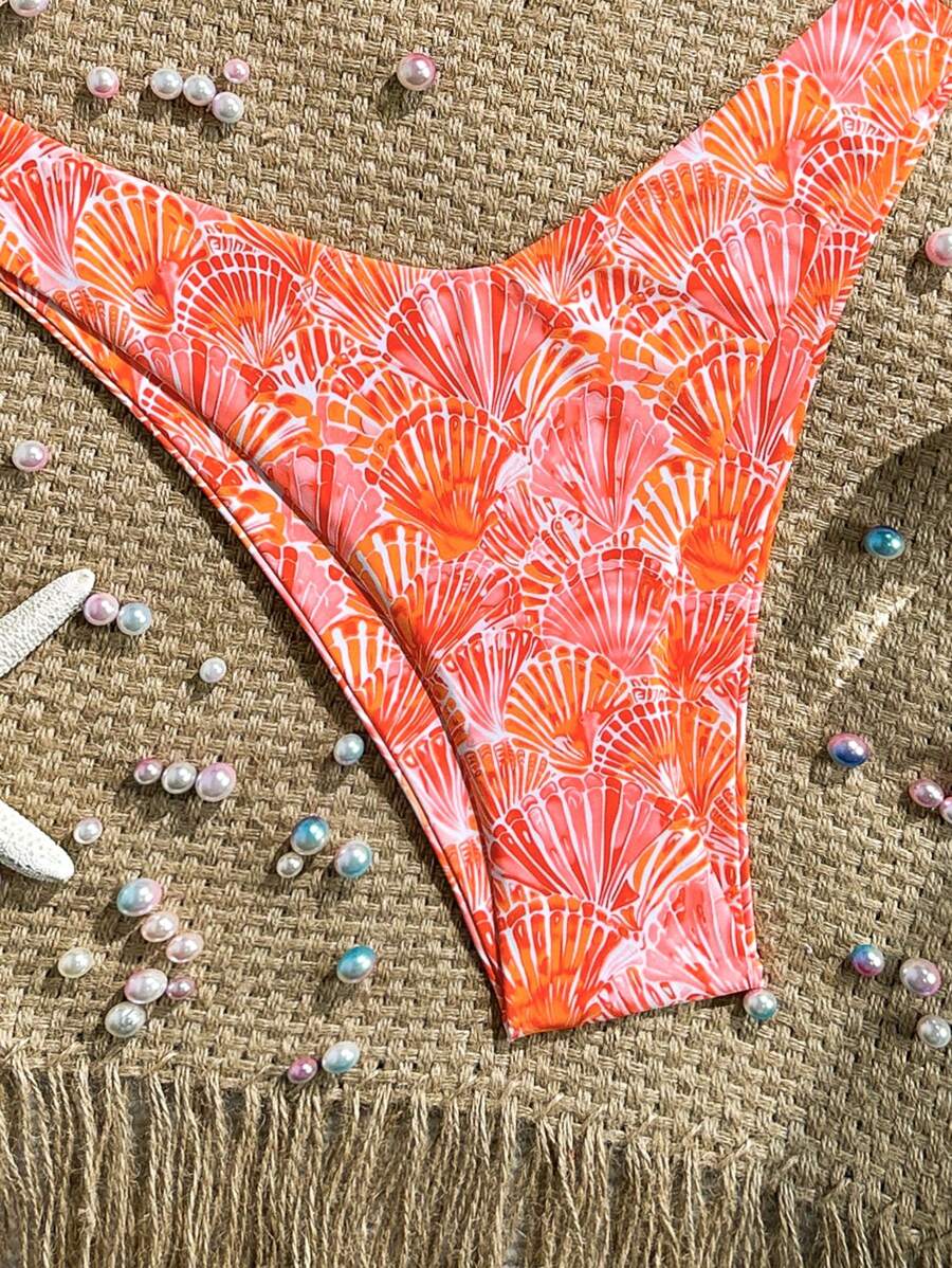 Swim Mod Summer 2 Pieces Outfits For Women - Spaghetti Strap Random Print Top And High Cut Swim Bottoms, Beach Holiday Bikini Set