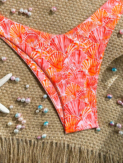 Swim Mod Summer 2 Pieces Outfits For Women - Spaghetti Strap Random Print Top And High Cut Swim Bottoms, Beach Holiday Bikini Set