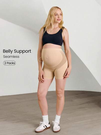Maternity Boyshort Briefs - Ultra High Waist Seamless U Shaped Ribbed Soft Stretch, Postpartum