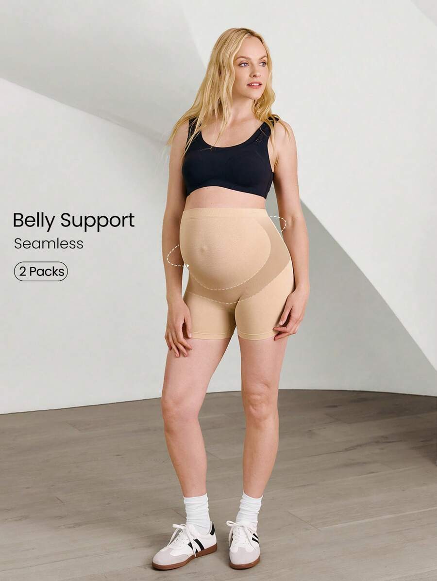 Maternity Boyshort Briefs - Ultra High Waist Seamless U Shaped Ribbed Soft Stretch, Postpartum