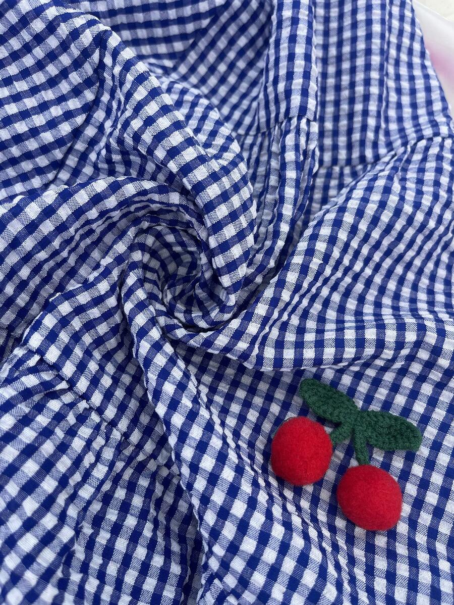 Maternity Cherry Decor Plaid Ruffle Hem Camisole Dress Picnic Dress For Woman Summer Maternity Dress Cherry Dress Women Midi Summer Dress Casual Sundress
