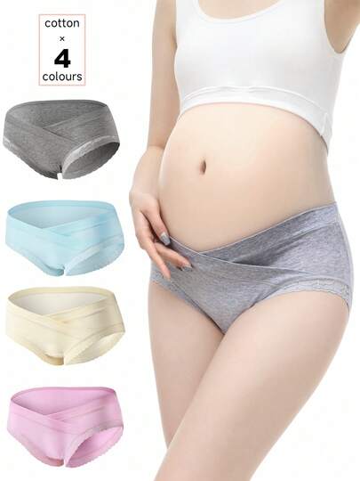 Maternity Underwear 4 Pack - Low Waist U-Shaped Belly Support Seamless Pure Cotton, Pregnancy