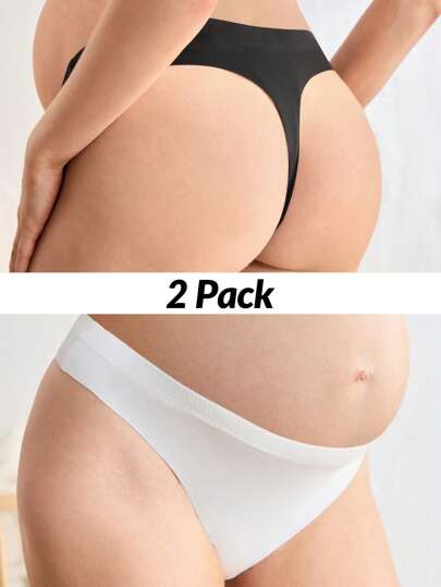 Maternity Briefs 2 Pack - Stretchy Solid Color Soft Everyday Wear Pregnancy Underwear