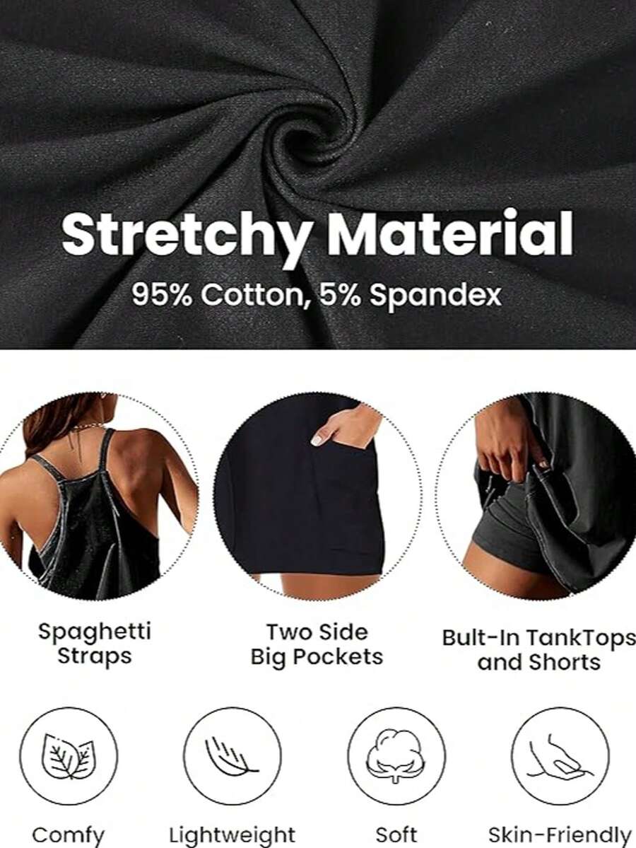 Maternity Dress Women's Workout Dress - Fitness Casual Mini Dress With Built-In Shorts, Sleeveless Style And Spaghetti Straps For Golf And Athletic Activities Maternity Clothes Khaki Dress,Fall Summer Short Dress,Fall Women Outfits,Office Wear,Work Women