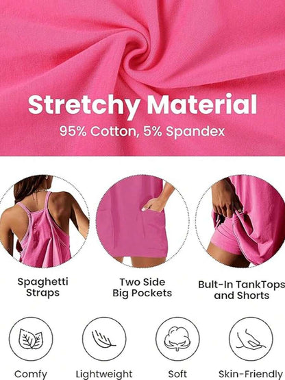 Maternity Dress Women's Workout Dress - Fitness Casual Mini Dress With Built-In Shorts, Sleeveless Style And Spaghetti Straps For Golf And Athletic Activities Maternity Clothes Khaki Dress,Fall Summer Short Dress,Fall Women Outfits,Office Wear,Work Women