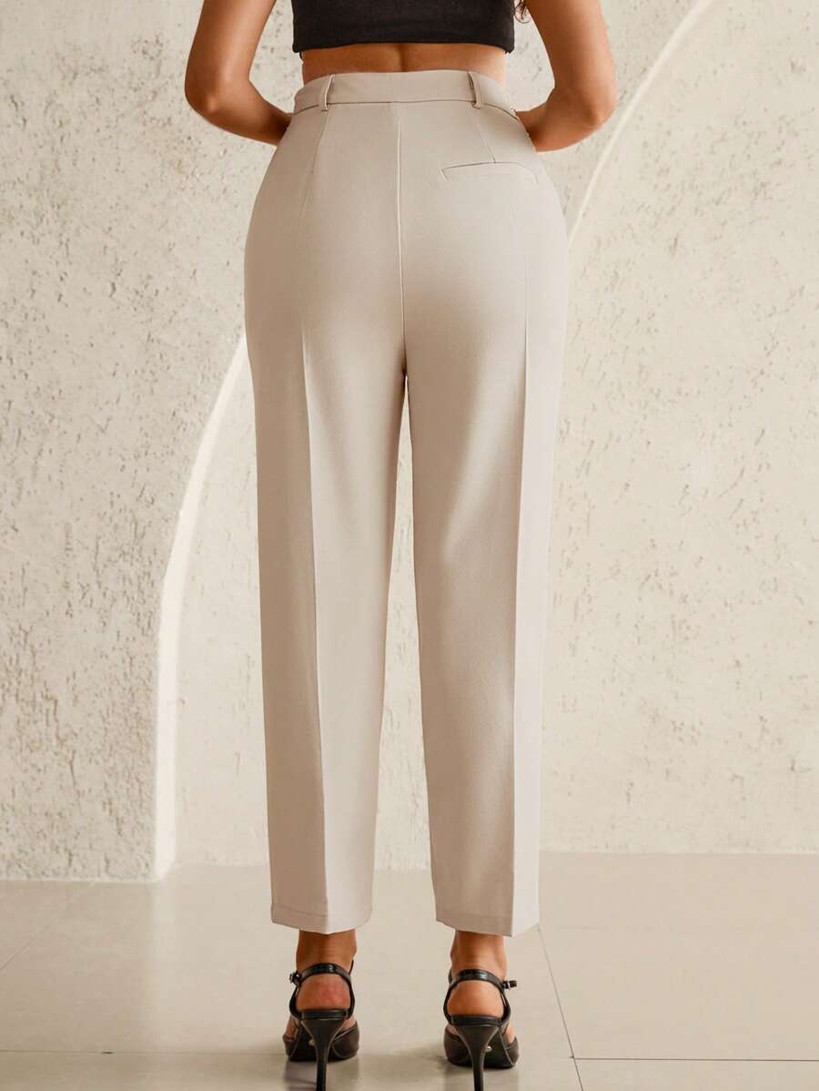 Maternity Tailored Office Pants - Adjustable Waist, Belly Support, Cropped, Khaki