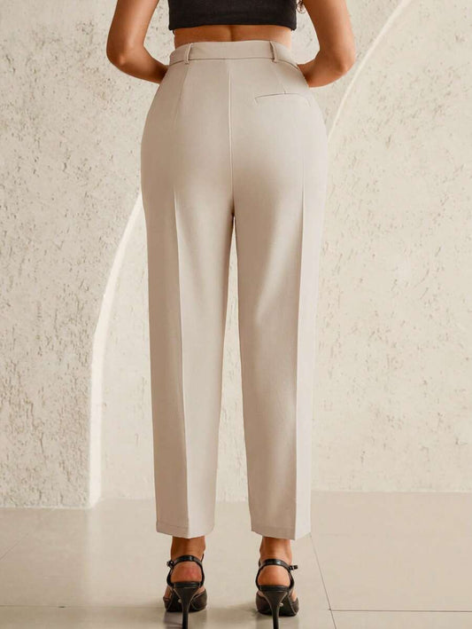 Maternity Tailored Office Pants - Adjustable Waist, Belly Support, Cropped, Khaki