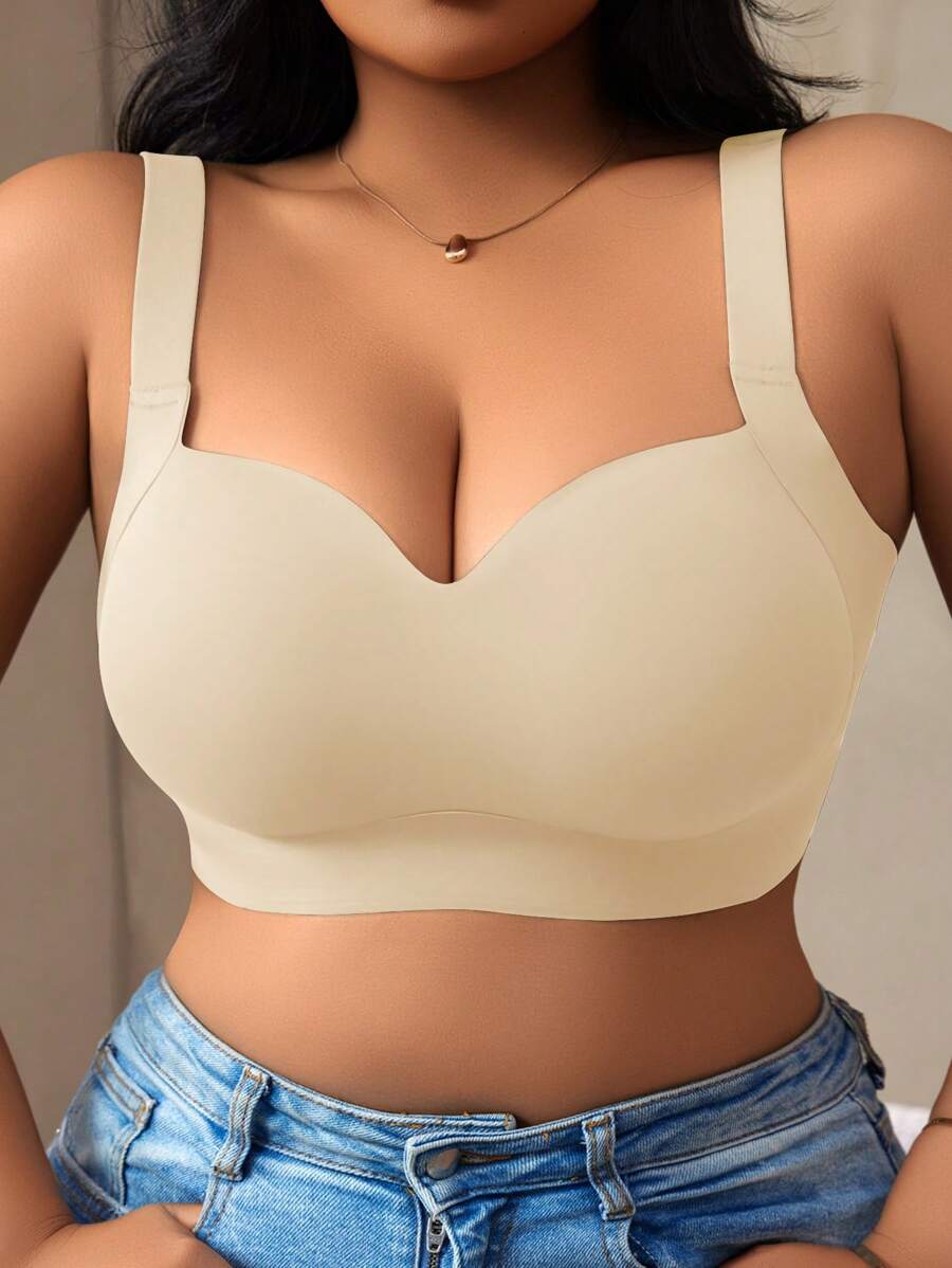 Women's Plus Size Seamless Padded Wireless Bra - Gray Lift & Support Bralette